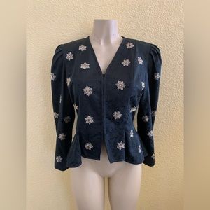 VTG SILK STUDIO PETITES Size 10P Black Long Sleeve Embellished Blazer Blouse Top